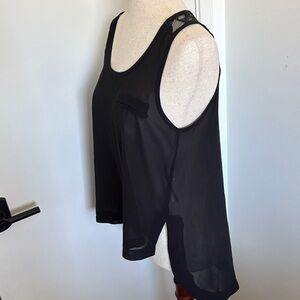 BLVD Black Lace-Trim Flowy Chiffon Tank